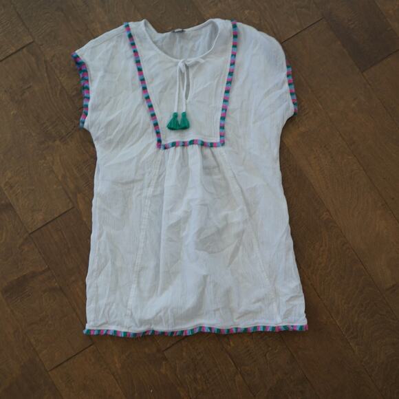 J.CREW Beach Tunic Coverup Womens XS White Tie Neck Boho Lightweight Fringe Edge - Picture 5 of 7